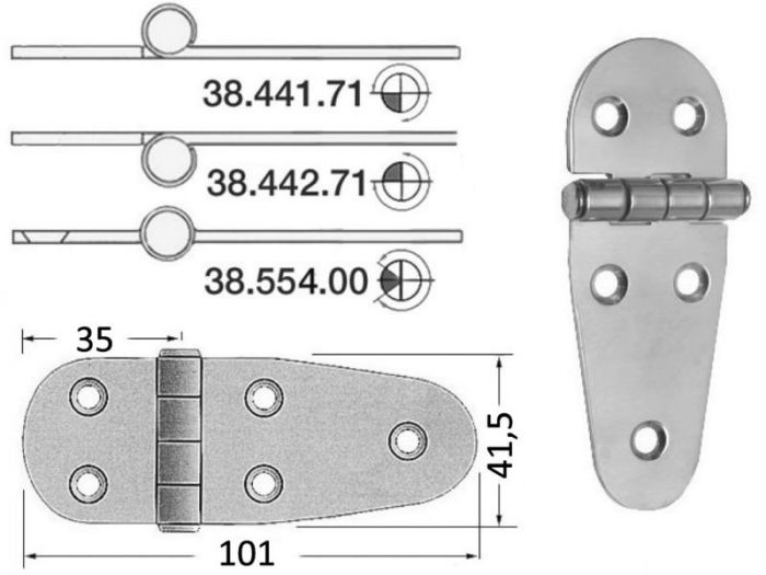 Hinge reversed pin 107x39 mm Osculati